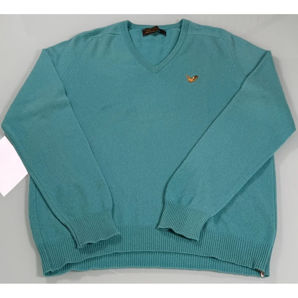 Lyle & Scott 100% Cashmere Teal Mens V-Neck Pullover Sweater -Sz 44 Large-XL